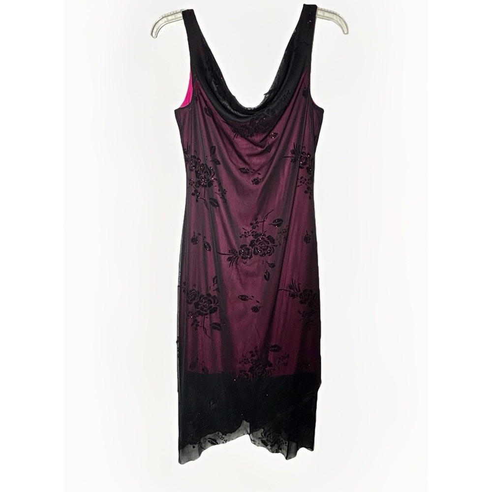 VTG Y2K Byer Too Floral Dress Small Layered Magenta Black Fairy Whimsygoth EUC
